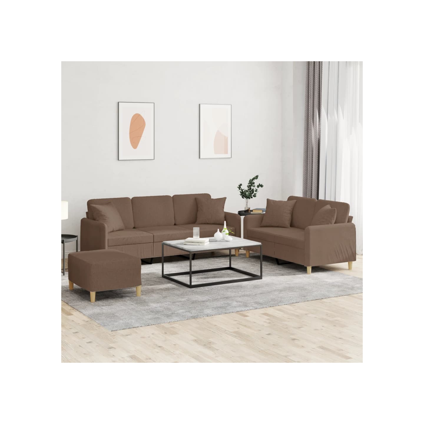 Ensemble de canapés 3 pcs avec coussins marron tissu
