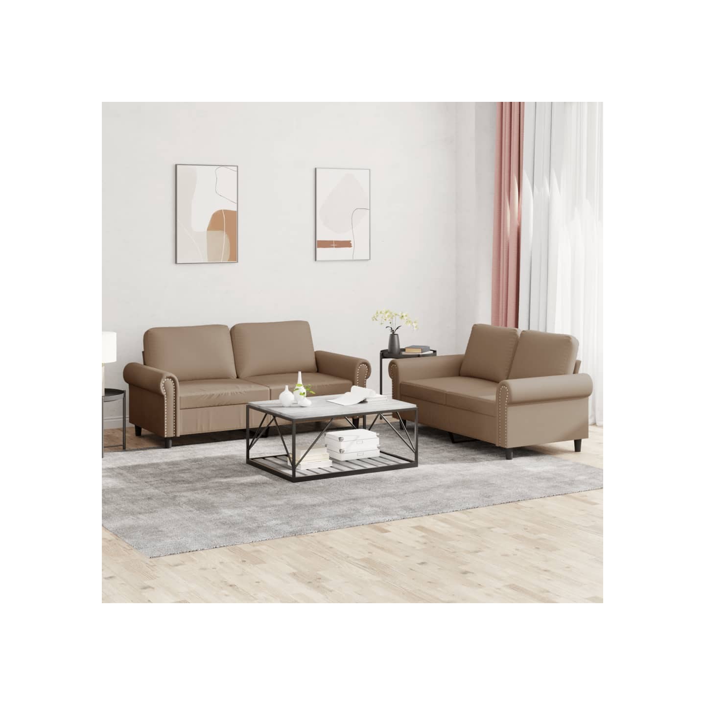 Ensemble de canapés 2 pcs avec coussins Cappuccino Similicuir