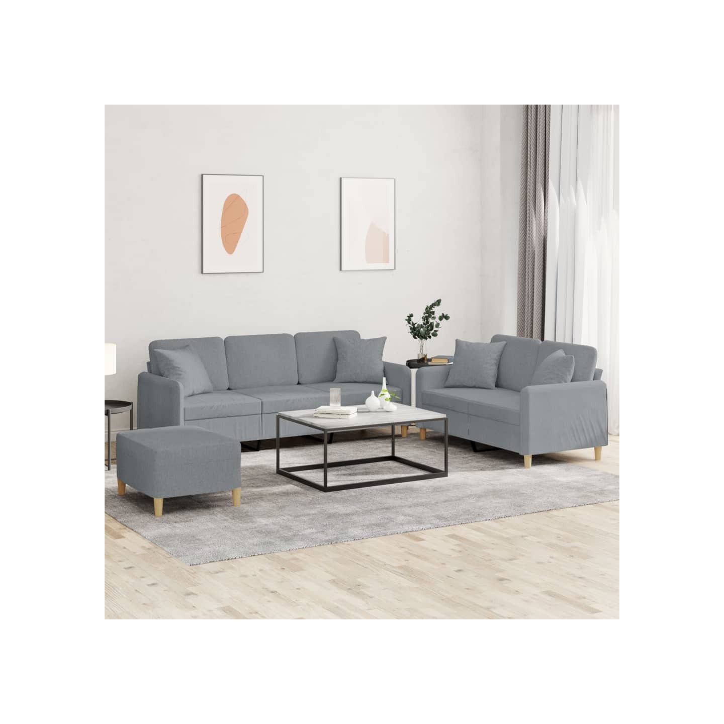Ensemble de canapés 3 pcs coussins gris clair tissu