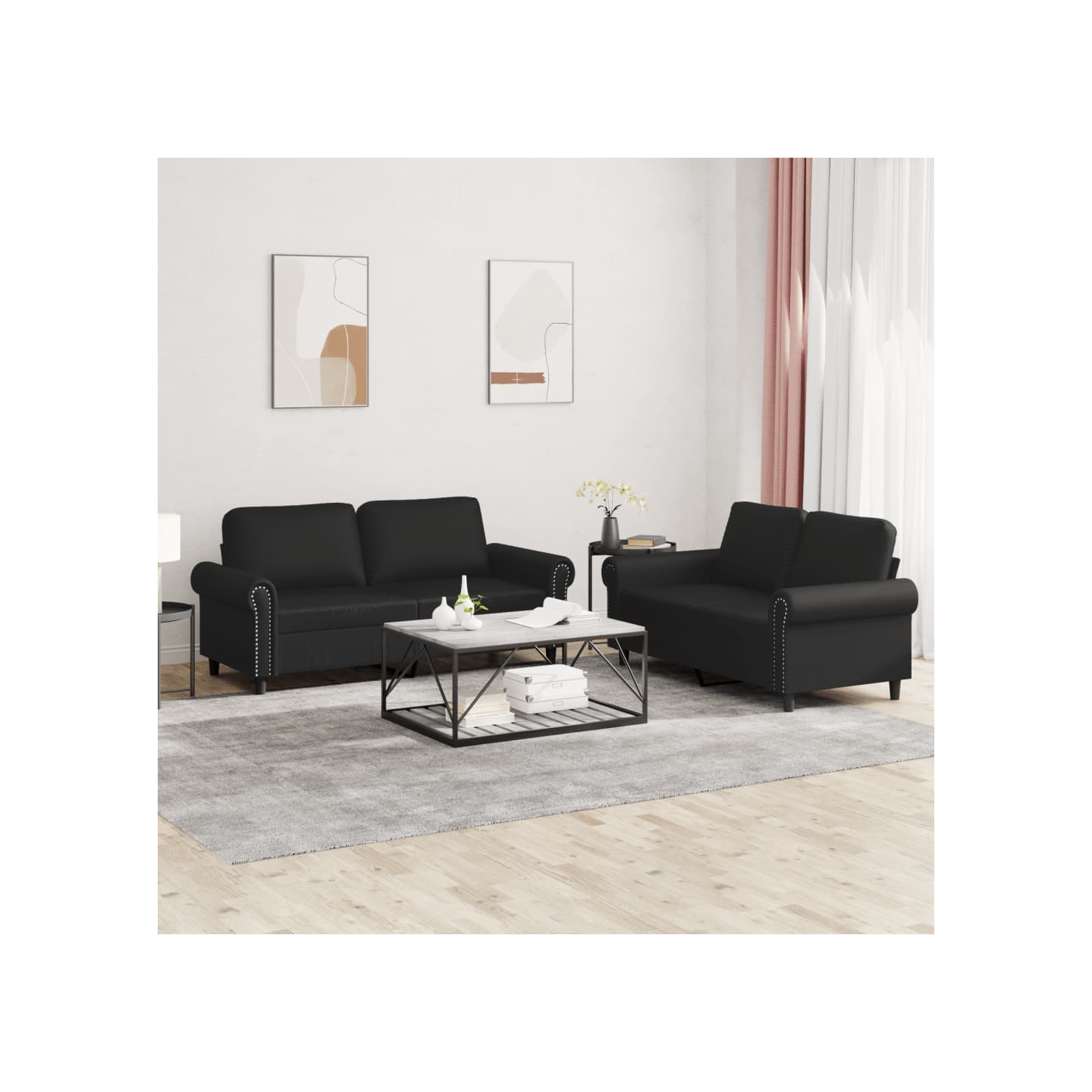 Ensemble de canapés 2 pcs avec coussins Noir Similicuir