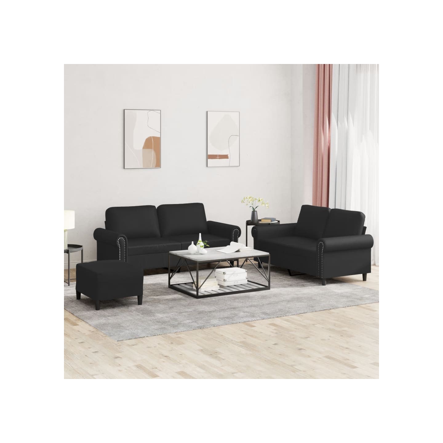 Ensemble de canapés 3 pcs avec coussins Noir Similicuir