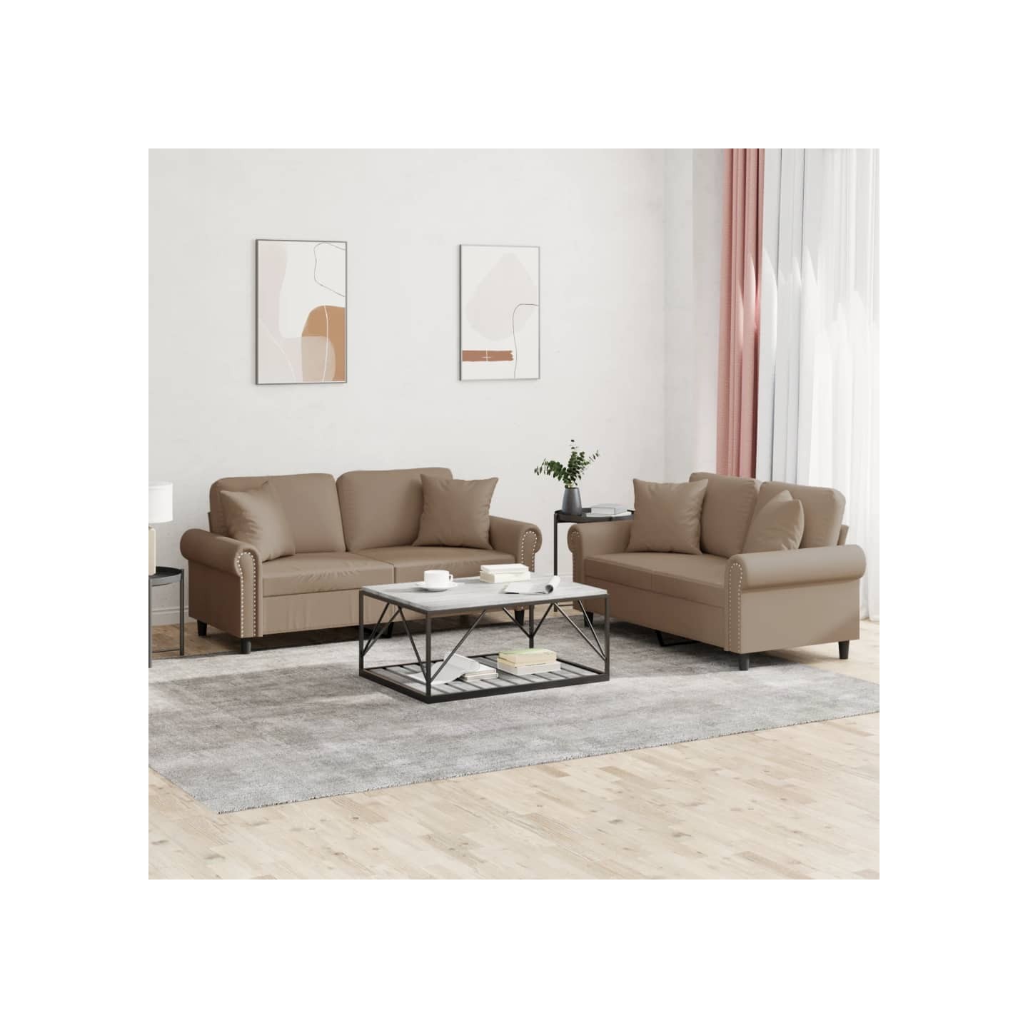 Ensemble de canapés 2 pcs avec coussins cappuccino similicuir