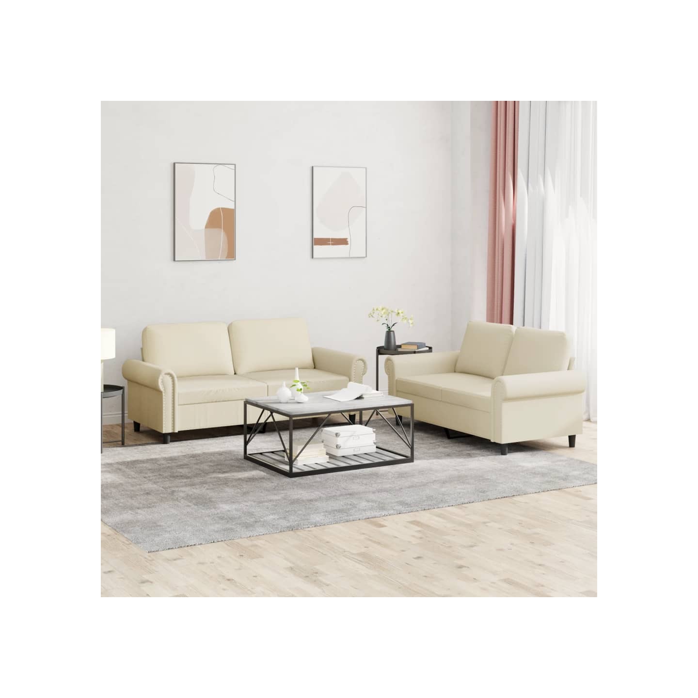 Ensemble de canapés 2 pcs avec coussins Crème Similicuir