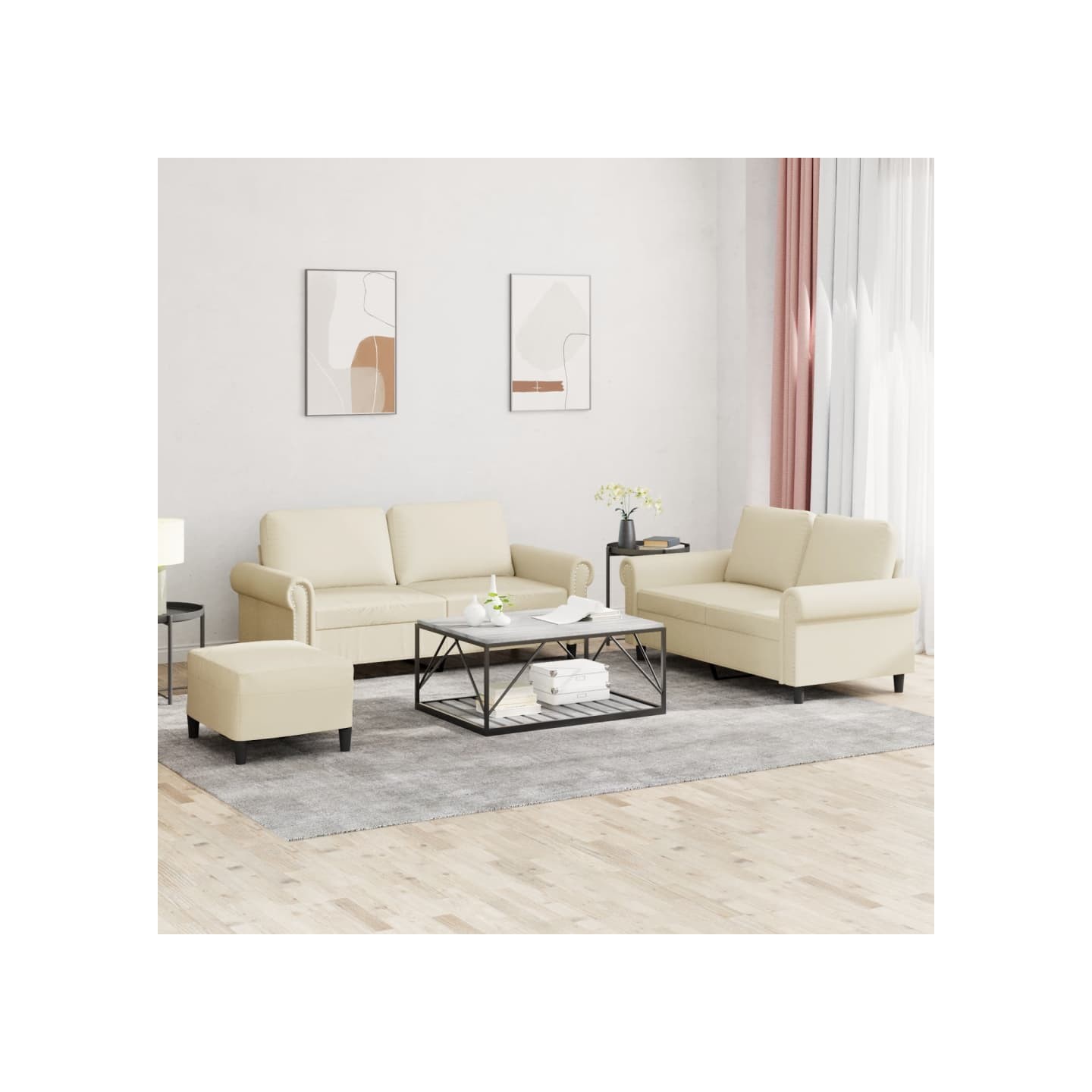 Ensemble de canapés 3 pcs avec coussins Crème Similicuir