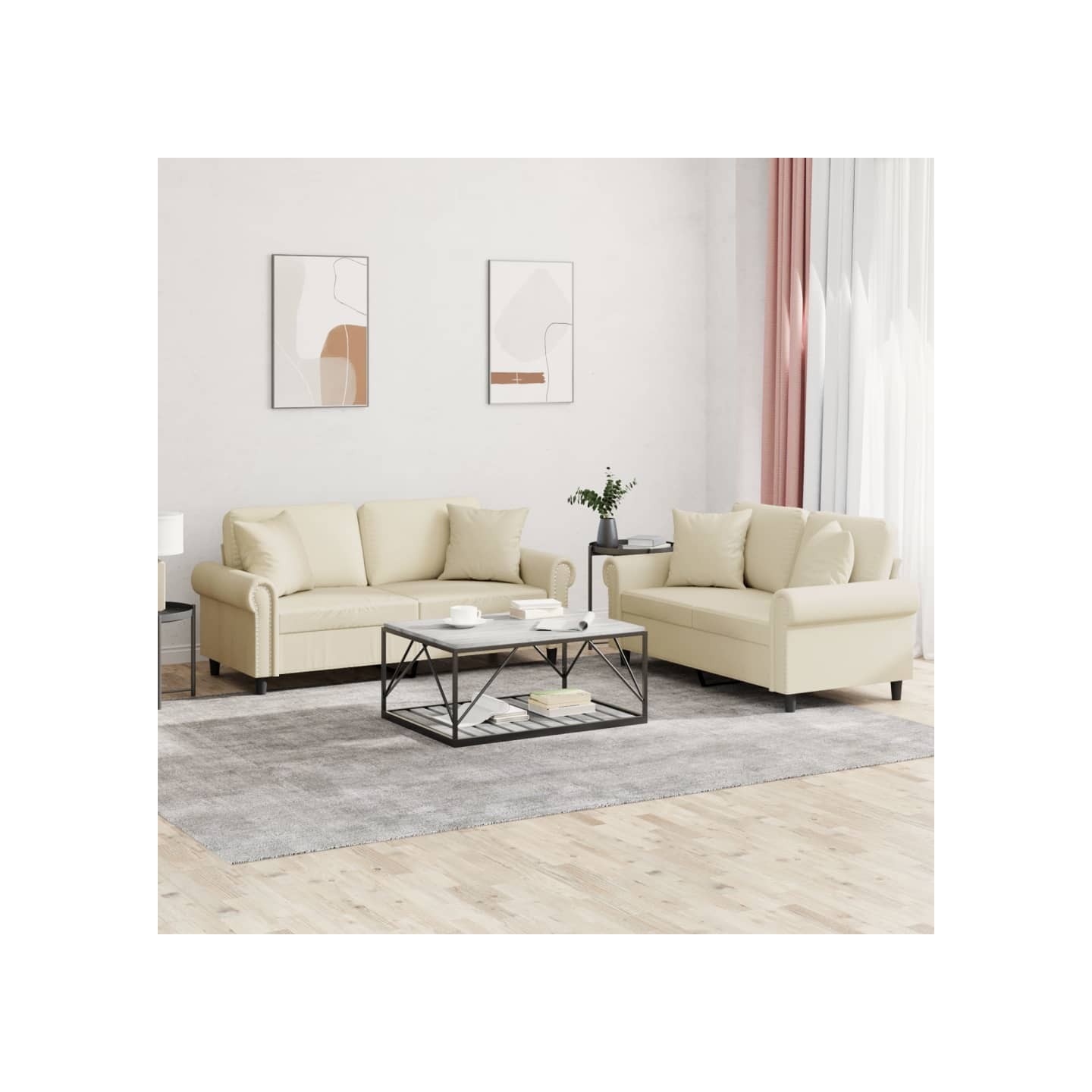 Ensemble de canapés 2 pcs avec coussins crème similicuir