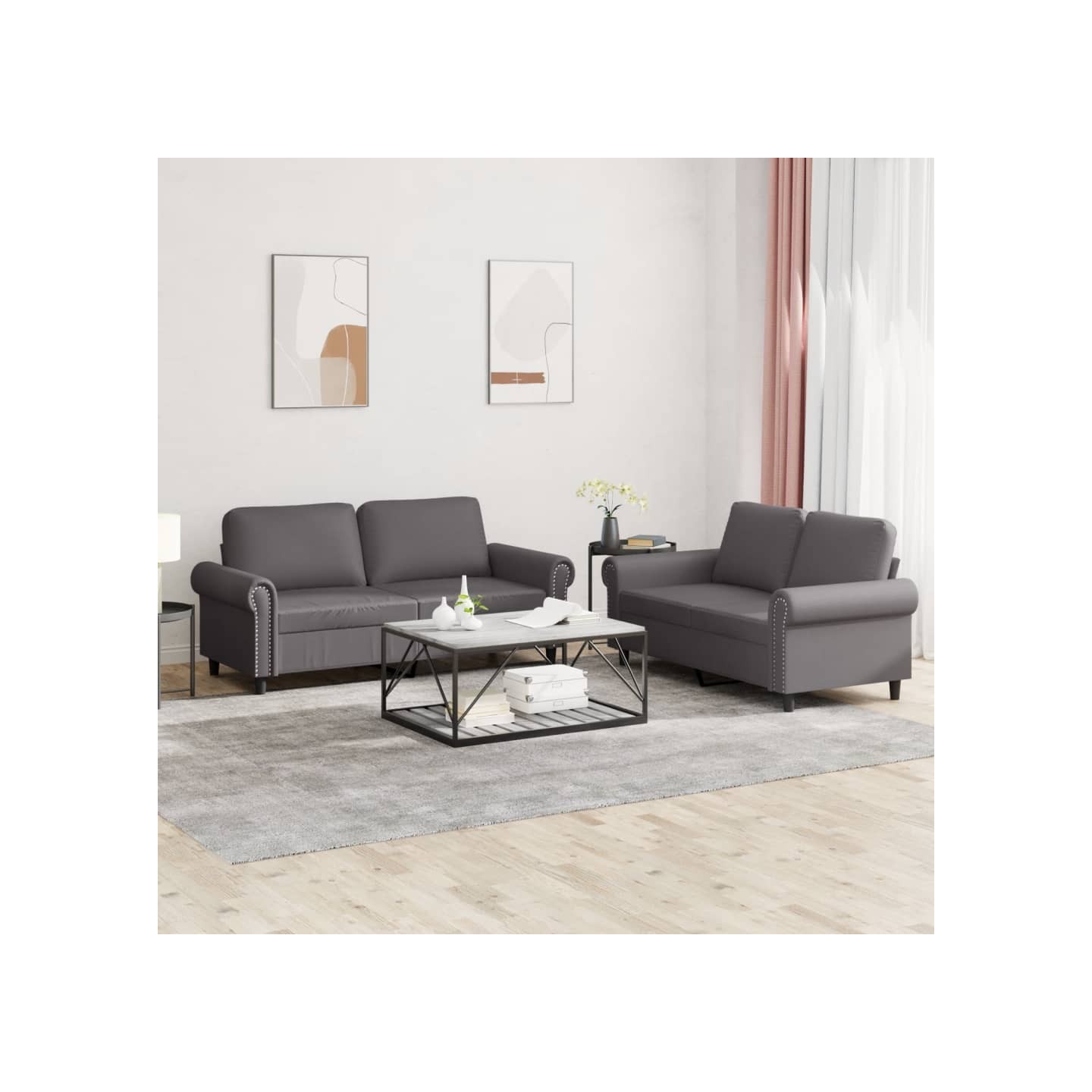 Ensemble de canapés 2 pcs avec coussins Gris Similicuir