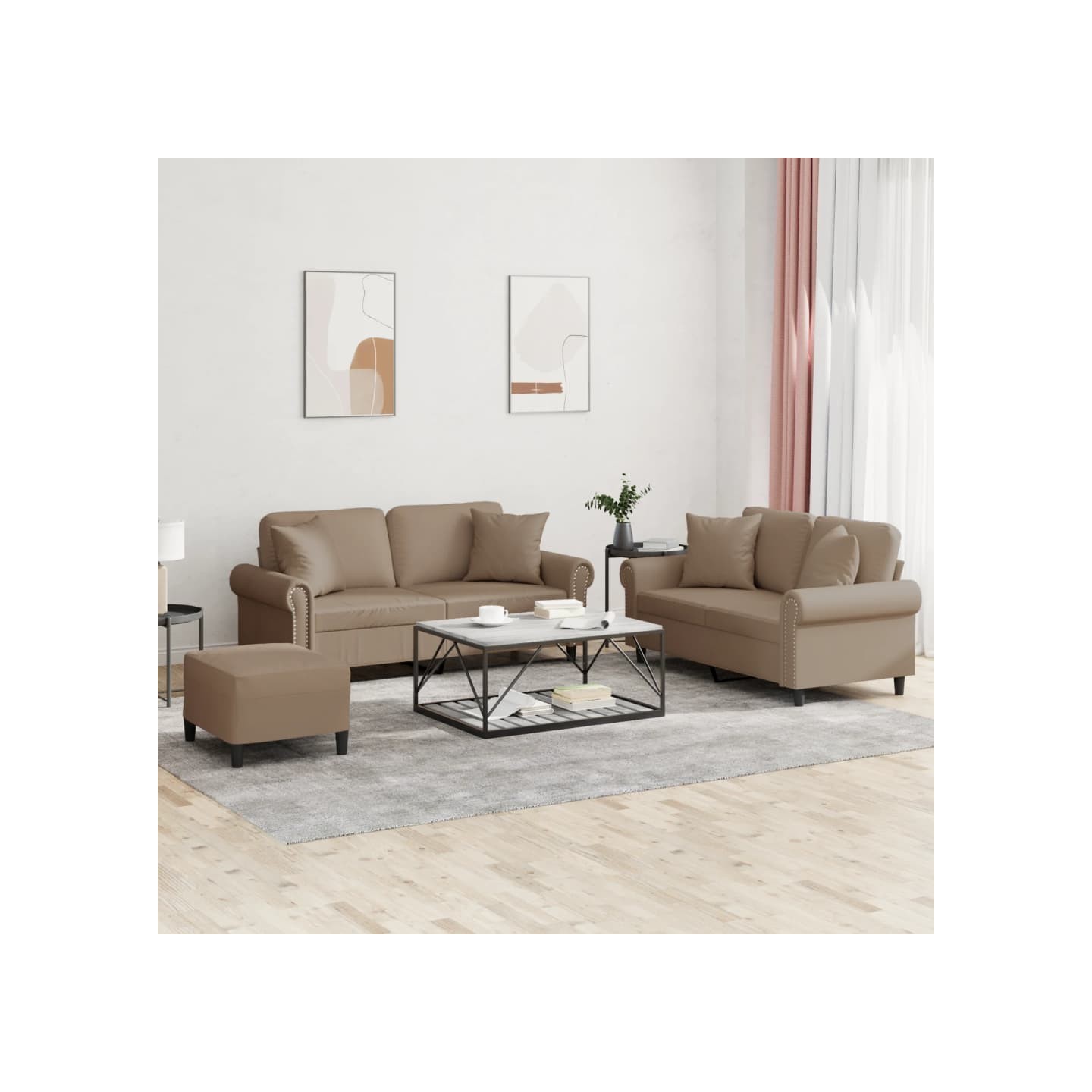 Ensemble de canapés 3 pcs avec coussins cappuccino similicuir