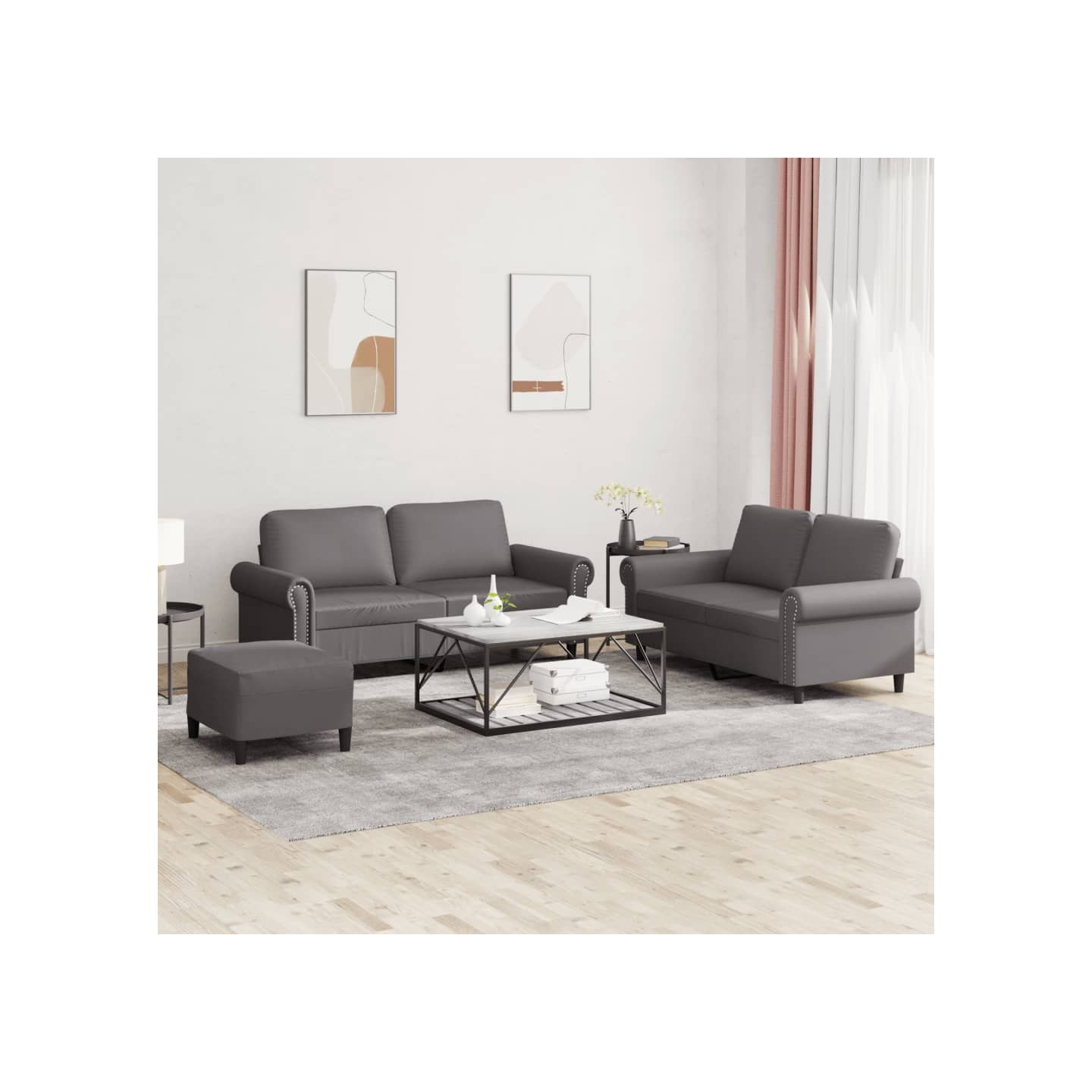 Ensemble de canapés 3 pcs avec coussins Gris Similicuir
