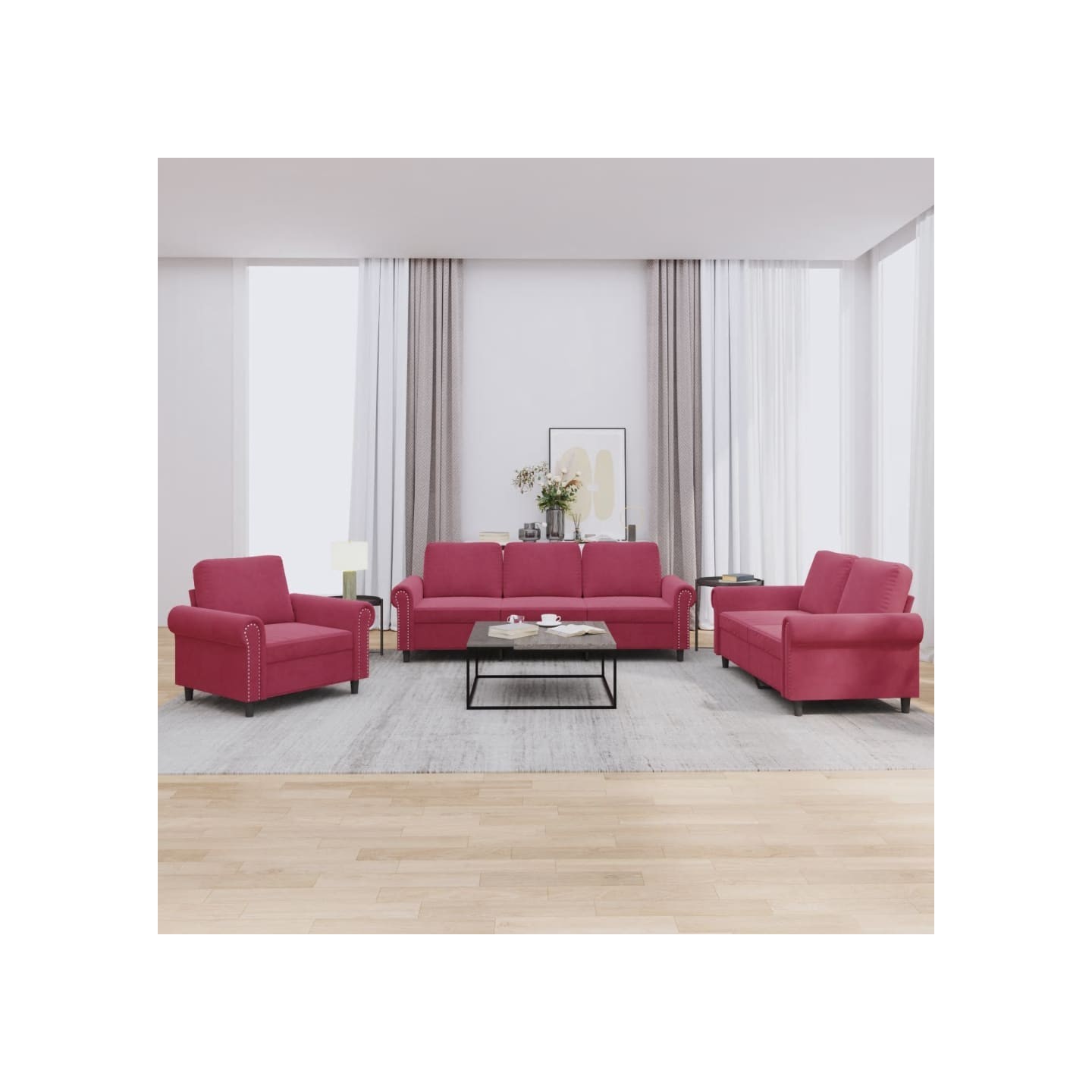 Ensemble de canapés 3 pcs avec coussins Rouge bordeaux Velours