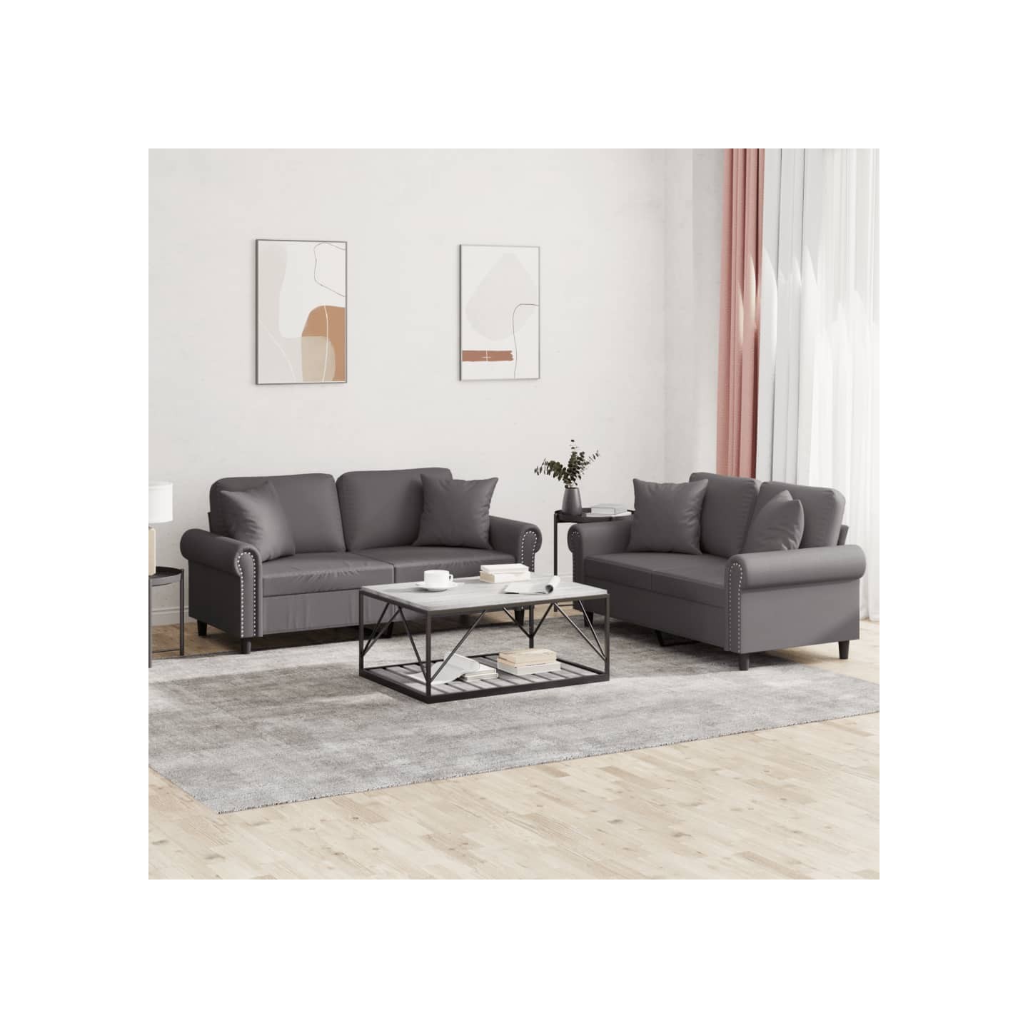 Ensemble de canapés 2 pcs avec coussins gris similicuir