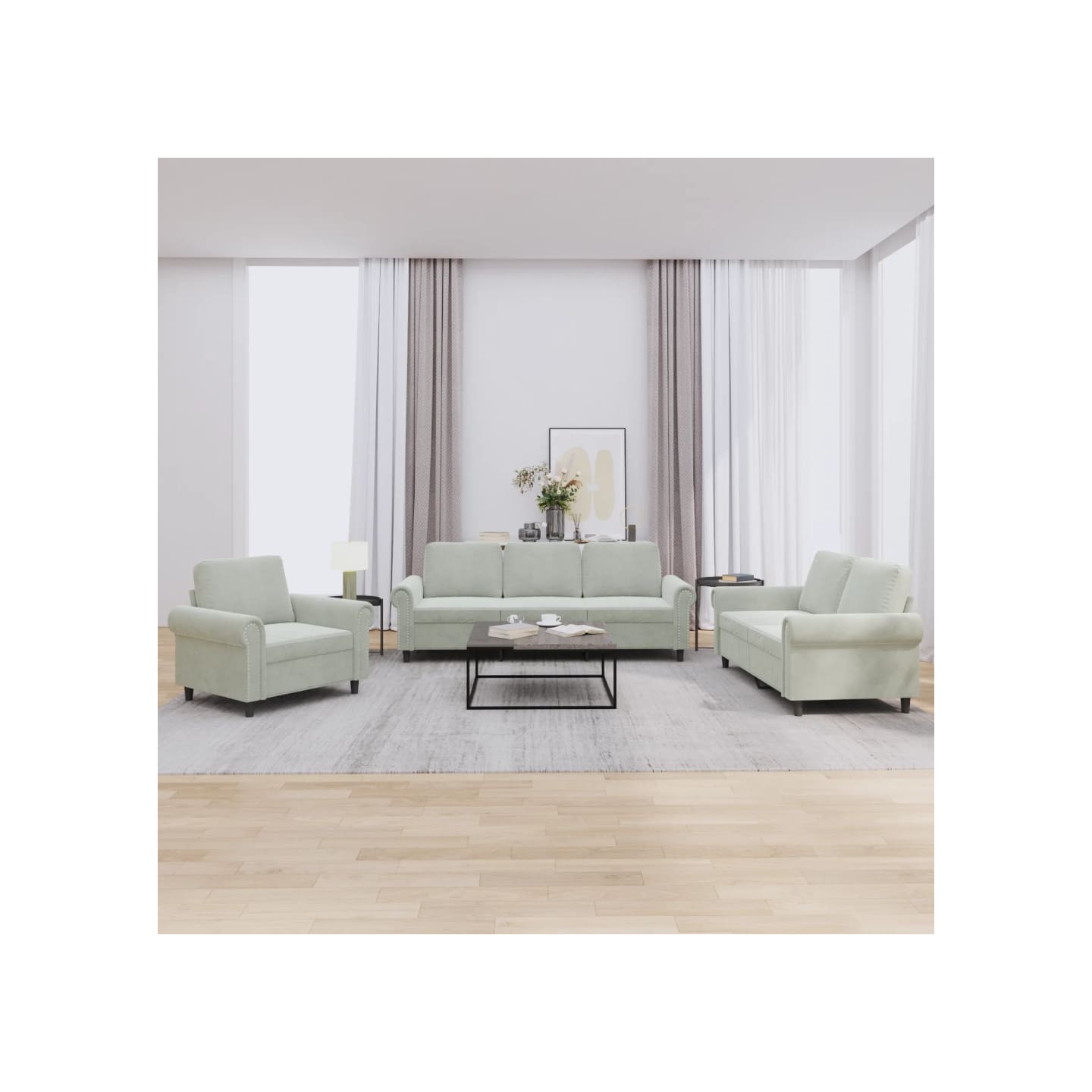 Ensemble de canapés 3 pcs avec coussins Gris clair Velours