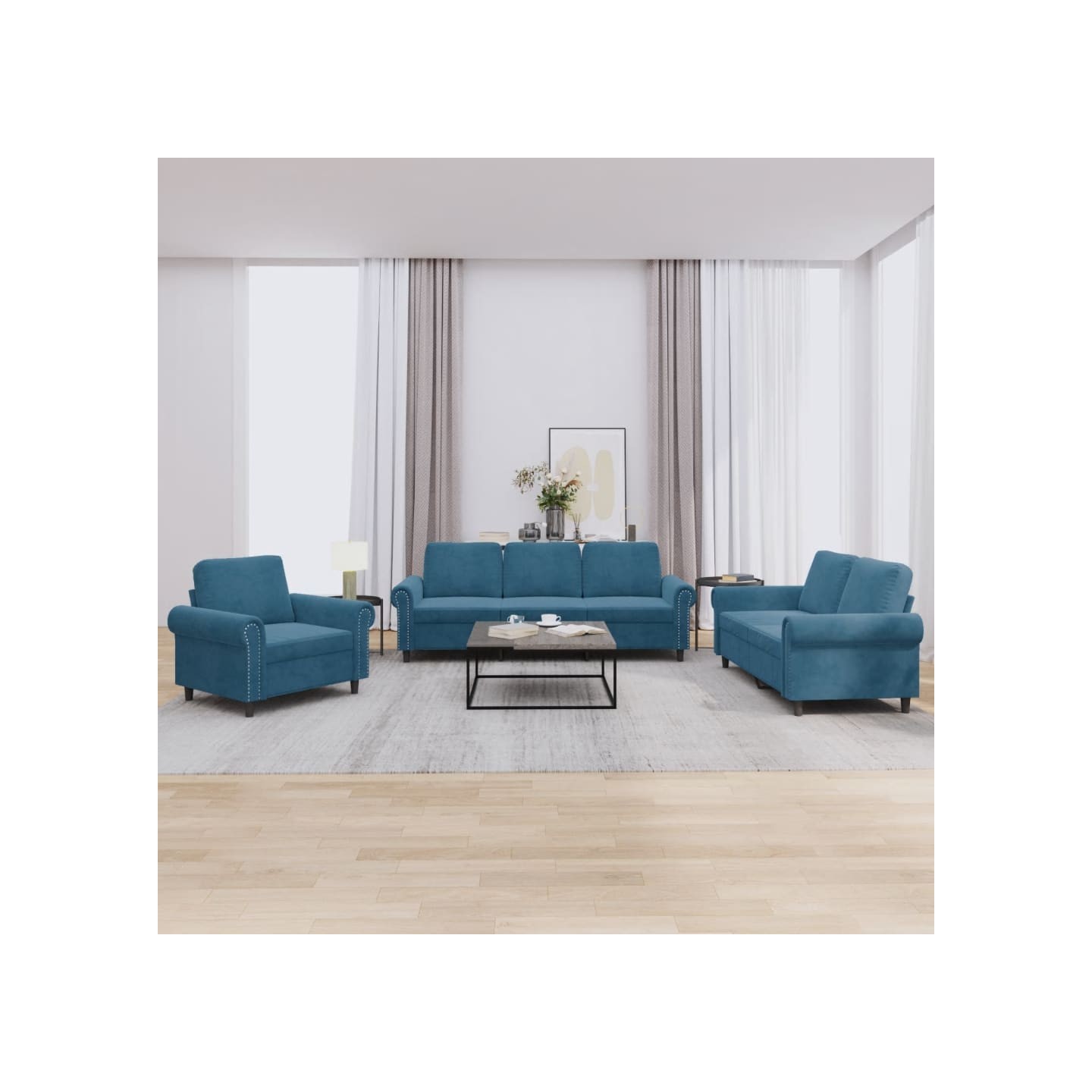 Ensemble de canapés 3 pcs avec coussins Bleu Velours