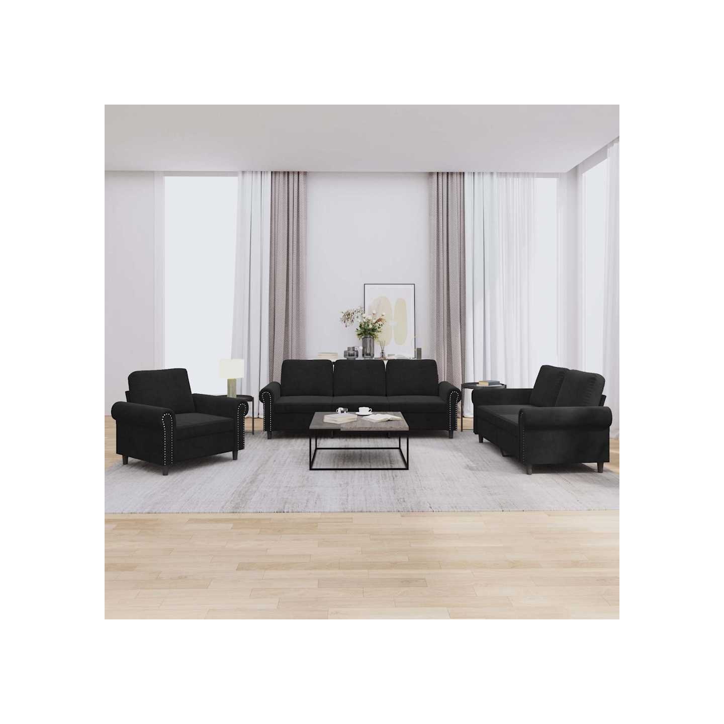 Ensemble de canapés 3 pcs avec coussins Noir Velours