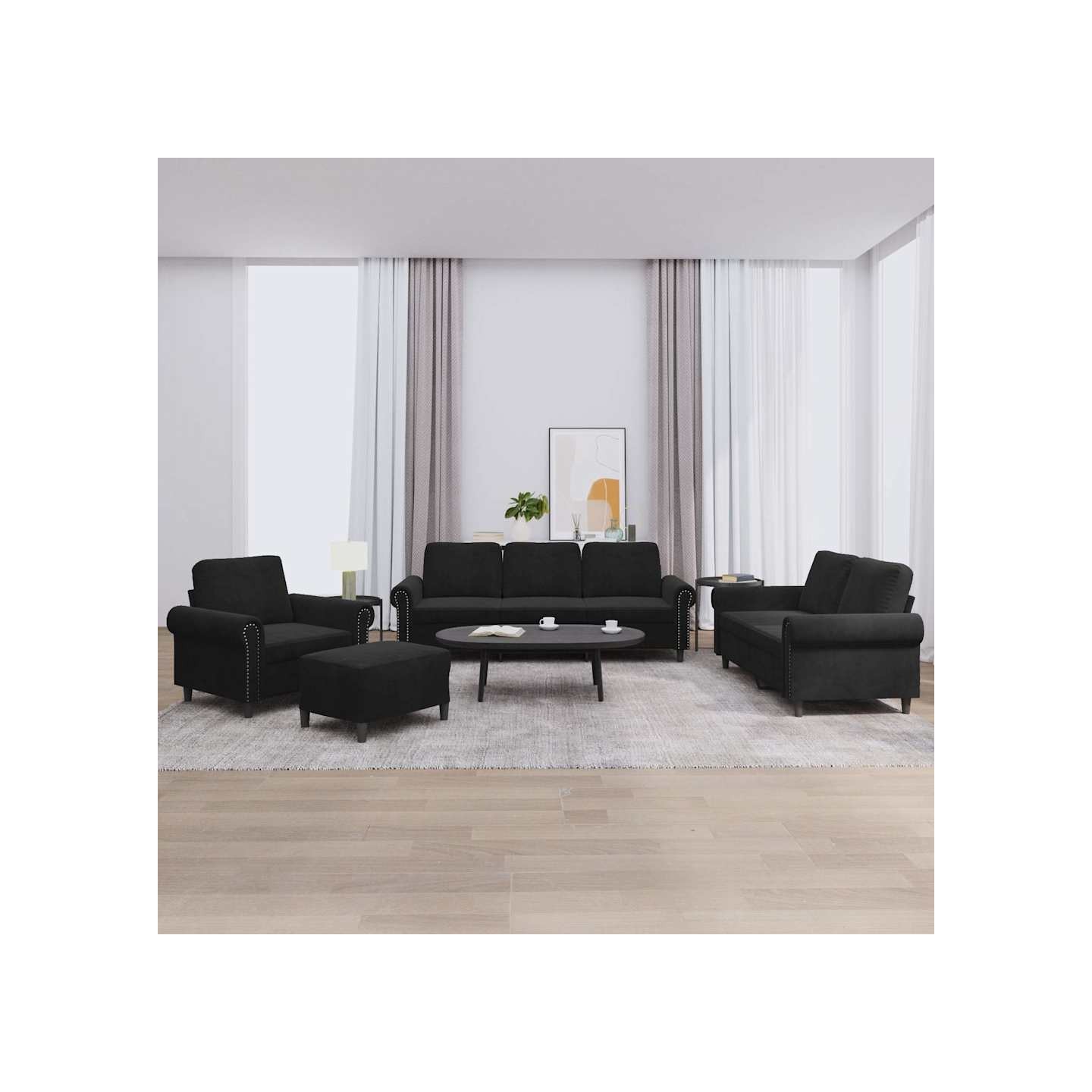 Ensemble de canapés 4 pcs avec coussins Noir Velours
