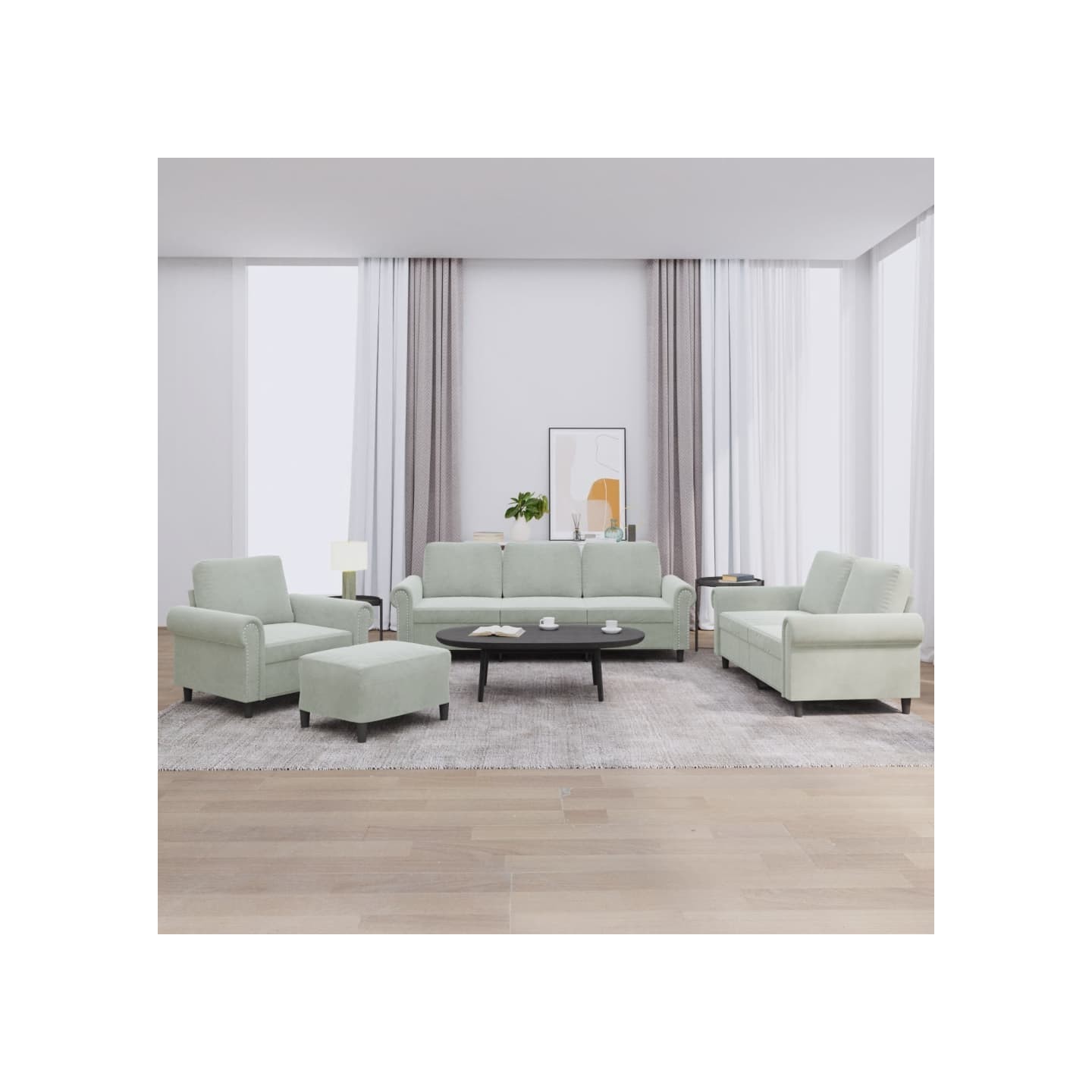 Ensemble de canapés 4 pcs avec coussins Gris clair Velours