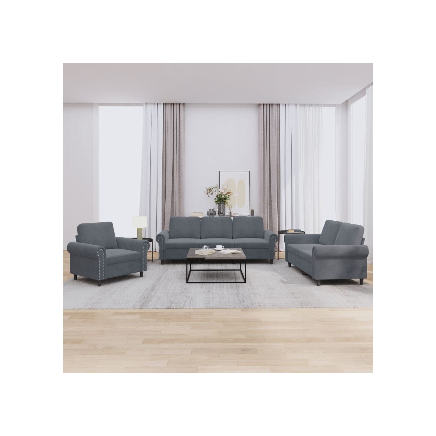Ensemble de canapés 3 pcs avec coussins Gris foncé Velours