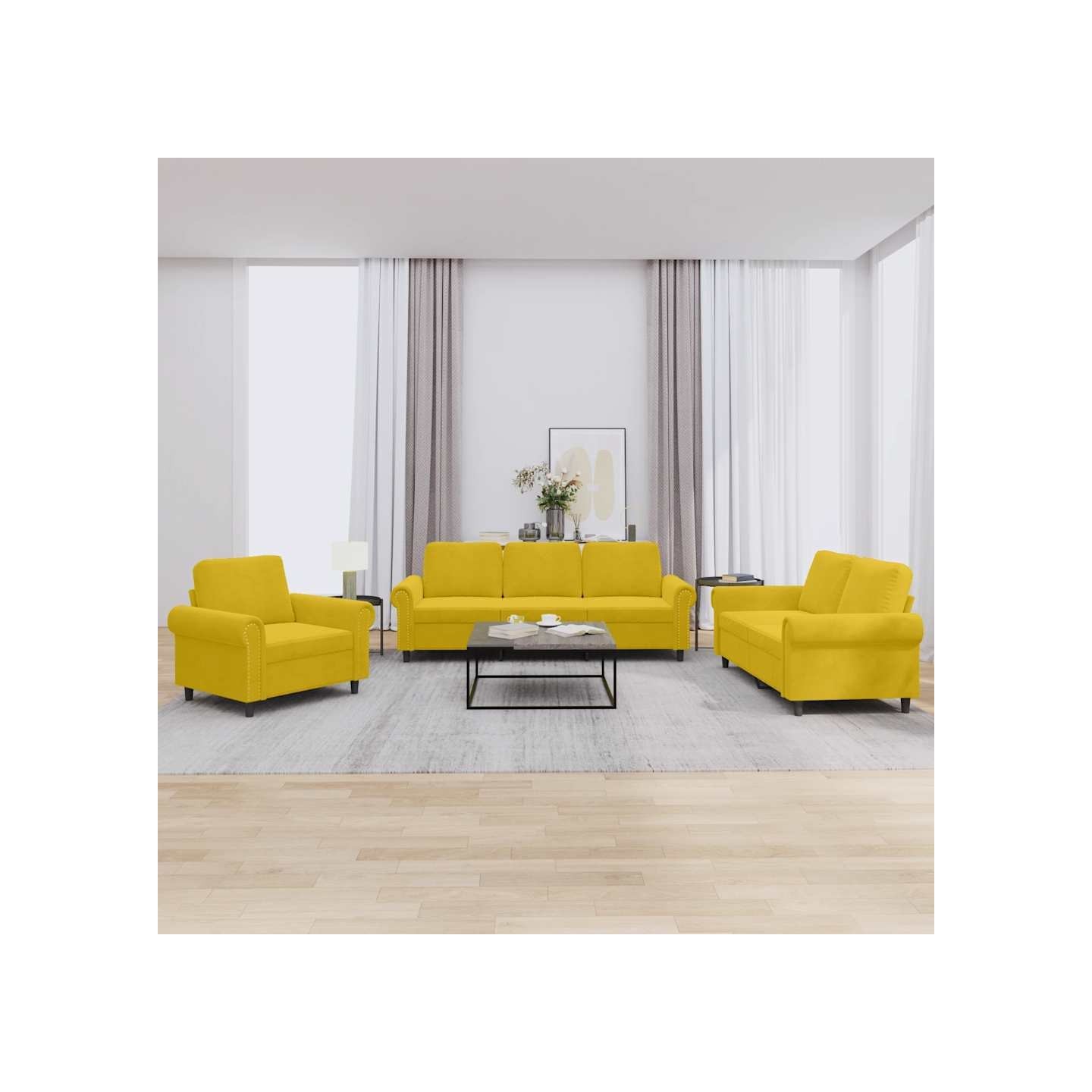 Ensemble de canapés 3 pcs avec coussins Jaune Velours