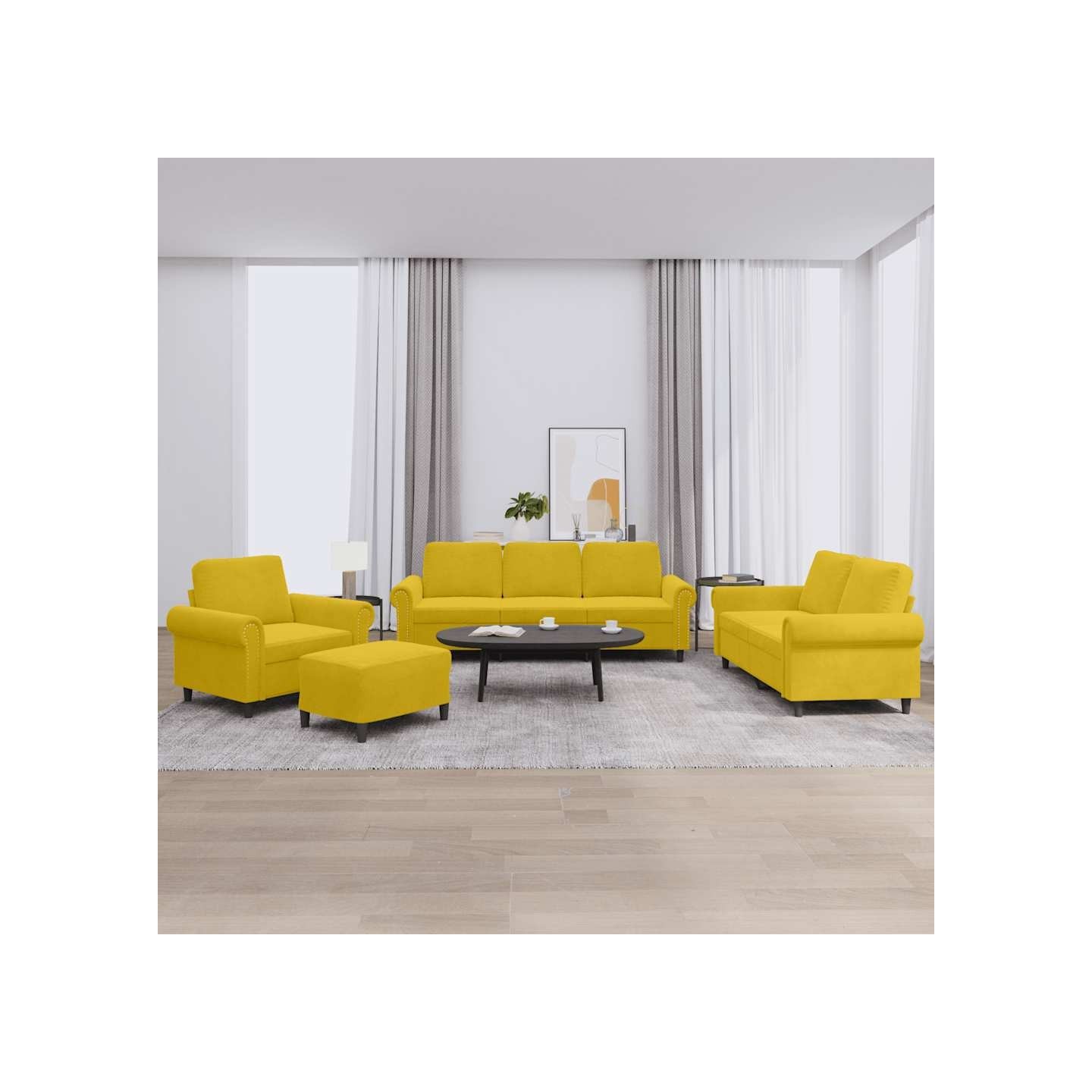 Ensemble de canapés 4 pcs avec coussins Jaune Velours