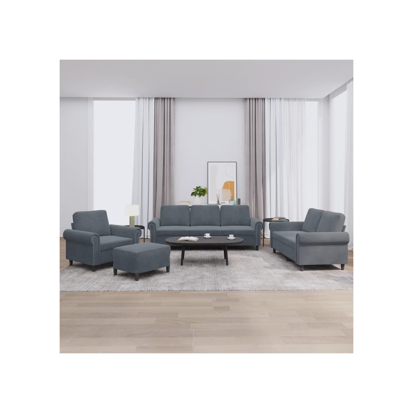 Ensemble de canapés 4 pcs avec coussins Gris foncé Velours