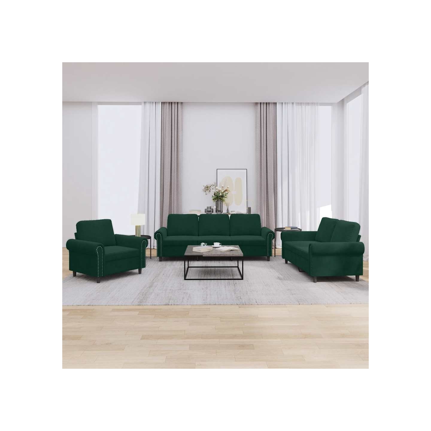 Ensemble de canapés 3 pcs avec coussins Vert foncé Velours