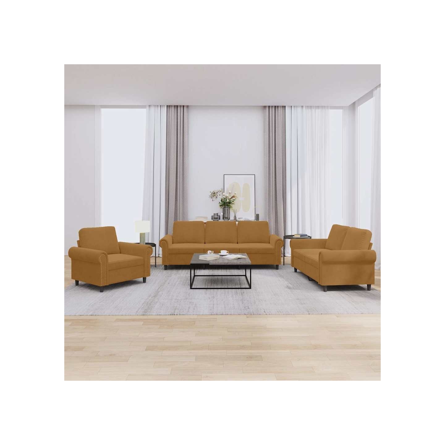 Ensemble de canapés 3 pcs avec coussins Marron Velours