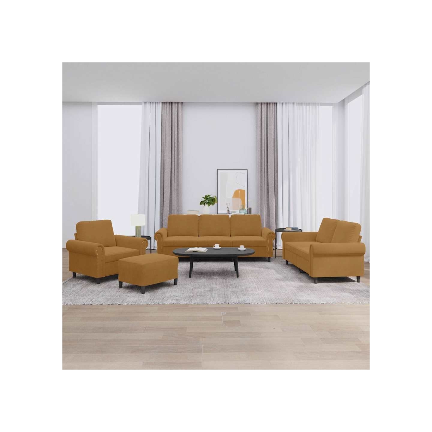 Ensemble de canapés 4 pcs avec coussins Marron Velours