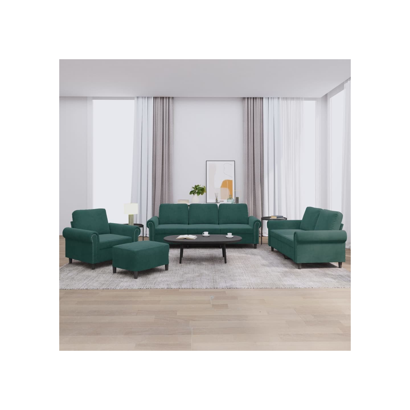 Ensemble de canapés 4 pcs avec coussins Vert foncé Velours