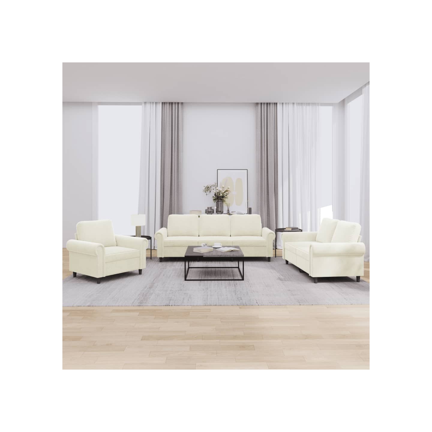 Ensemble de canapés 3 pcs avec coussins Crème Velours