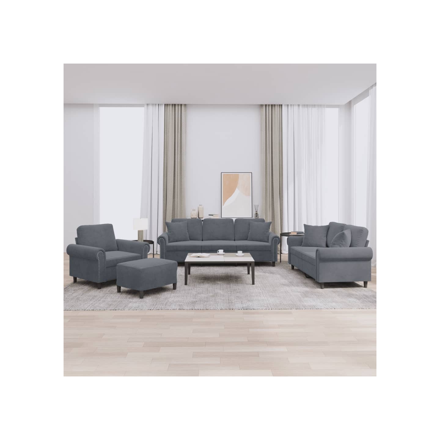 Ensemble de canapés 4 pcs avec coussins gris foncé velours