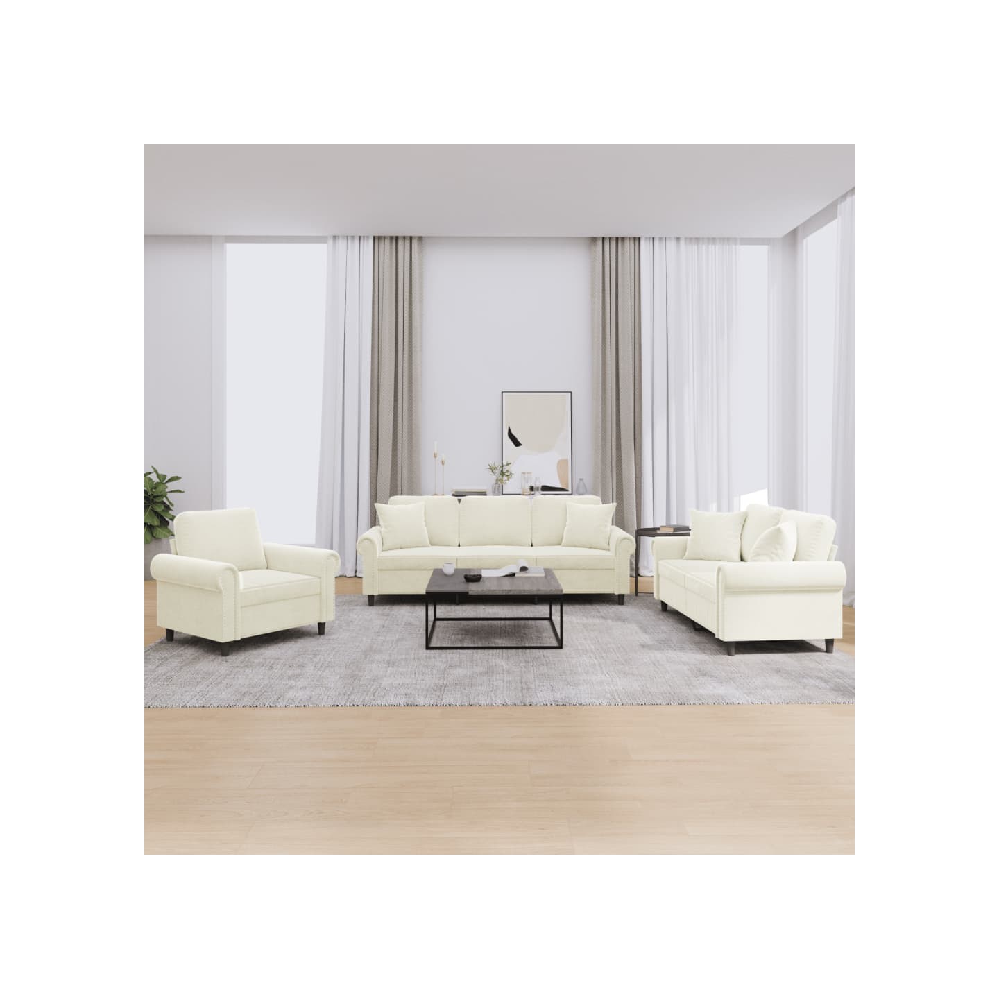 Ensemble de canapés 3 pcs avec coussins crème velours