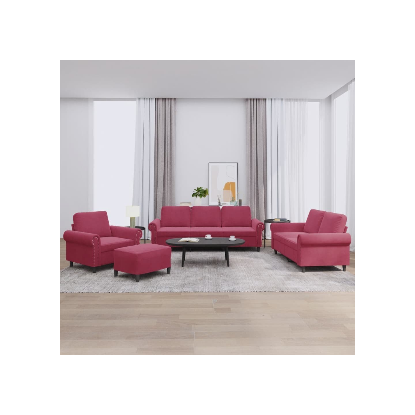 Ensemble de canapés 4 pcs avec coussins Rouge bordeaux Velours