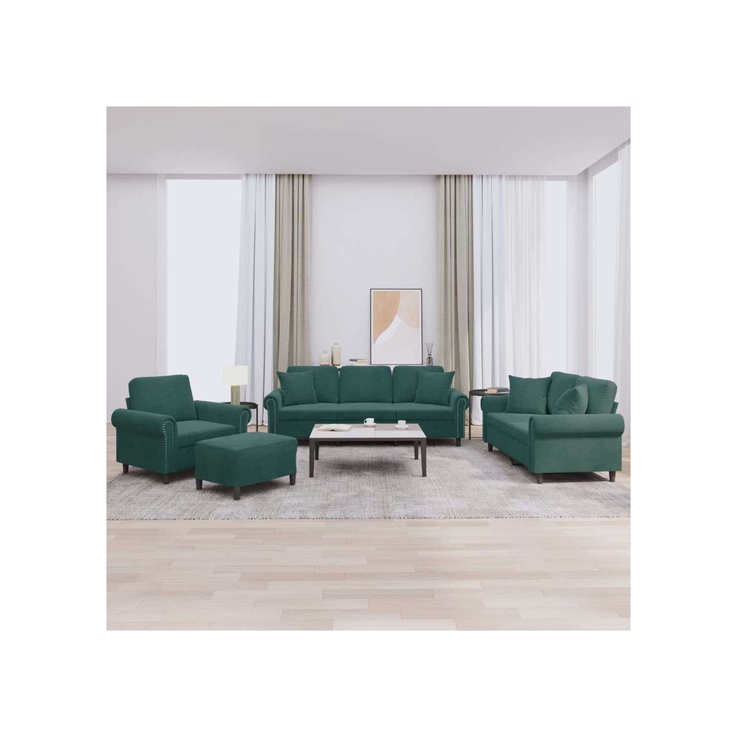 Ensemble de canapés 4 pcs avec coussins vert foncé velours