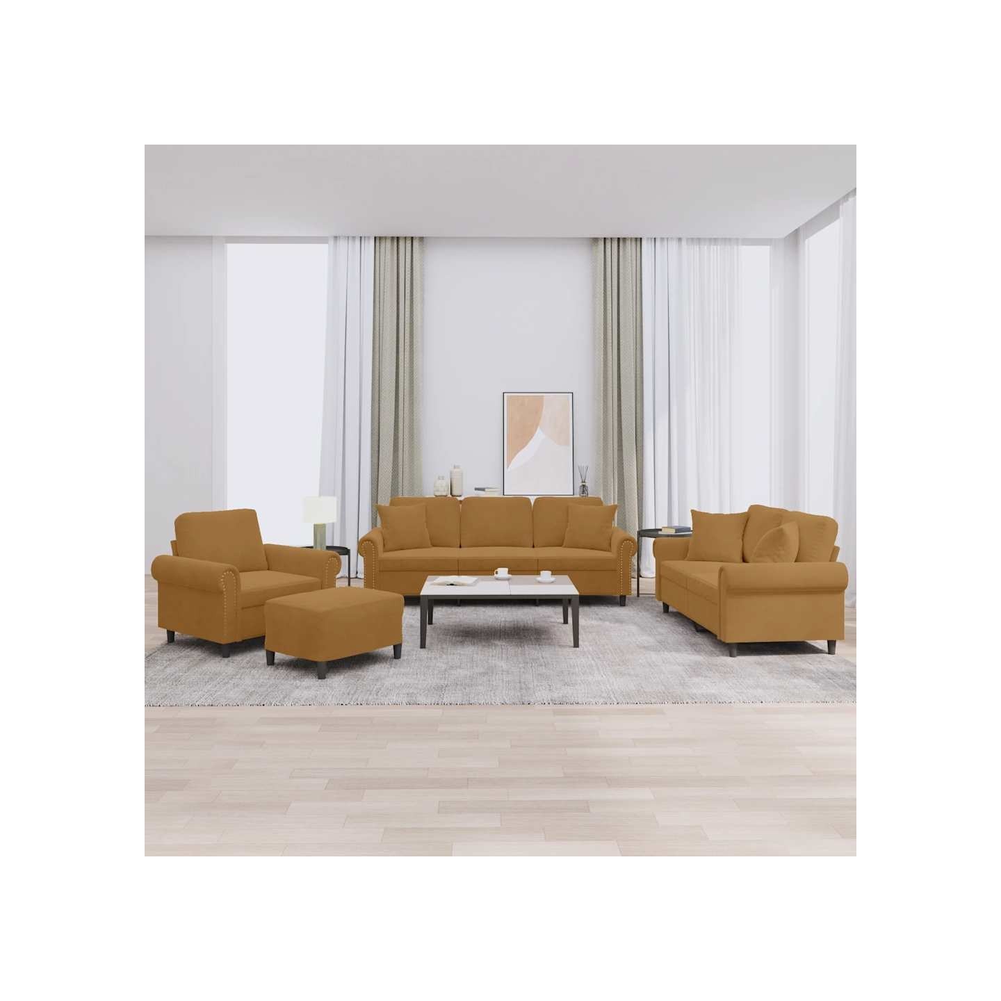 Ensemble de canapés 4 pcs avec coussins marron velours