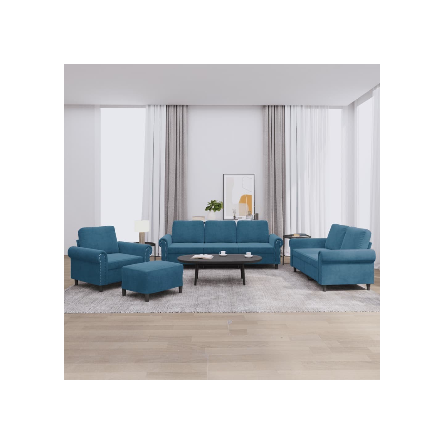 Ensemble de canapés 4 pcs avec coussins Bleu Velours