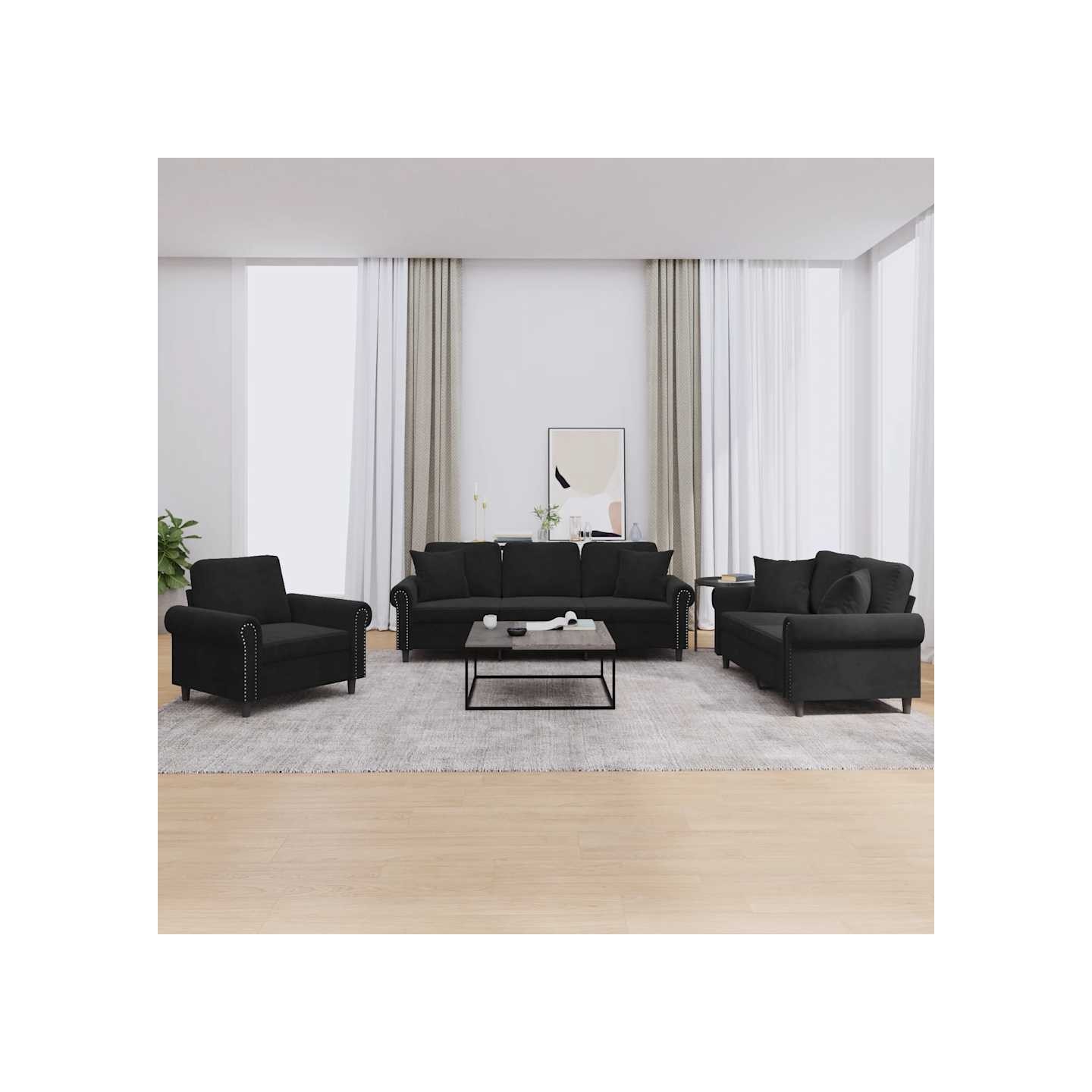 Ensemble de canapés 3 pcs avec coussins noir velours