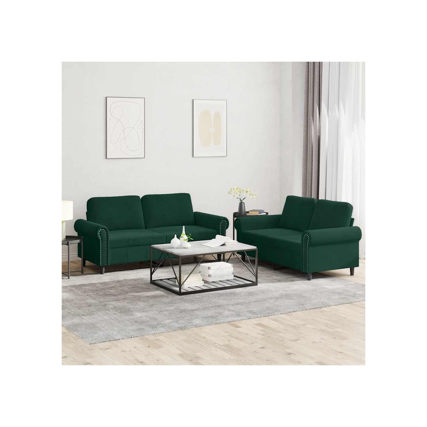 Ensemble de canapés 2 pcs avec coussins Vert foncé Velours