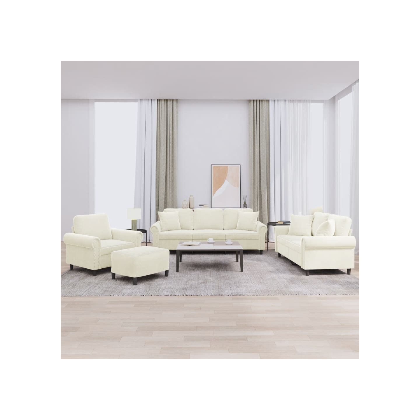 Ensemble de canapés 4 pcs avec coussins crème velours