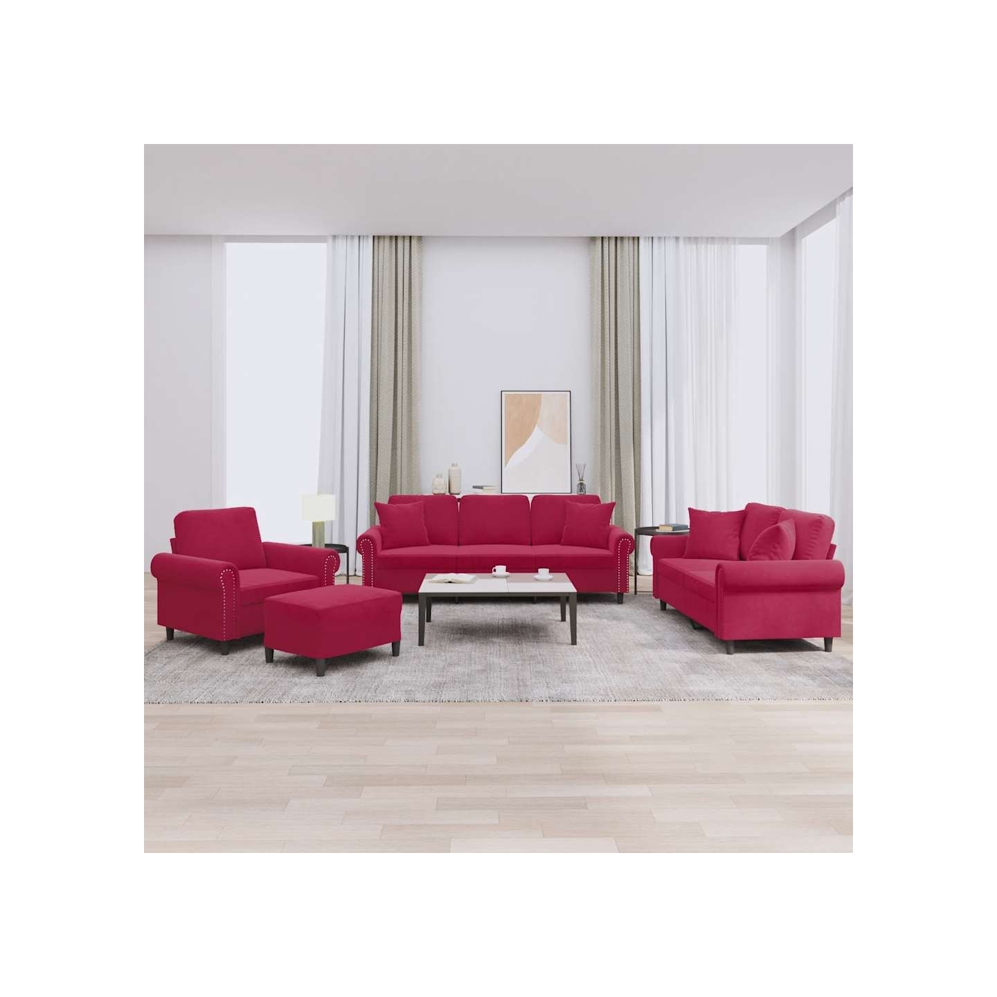 Ensemble de canapés 4 pcs avec coussins rouge bordeaux velours