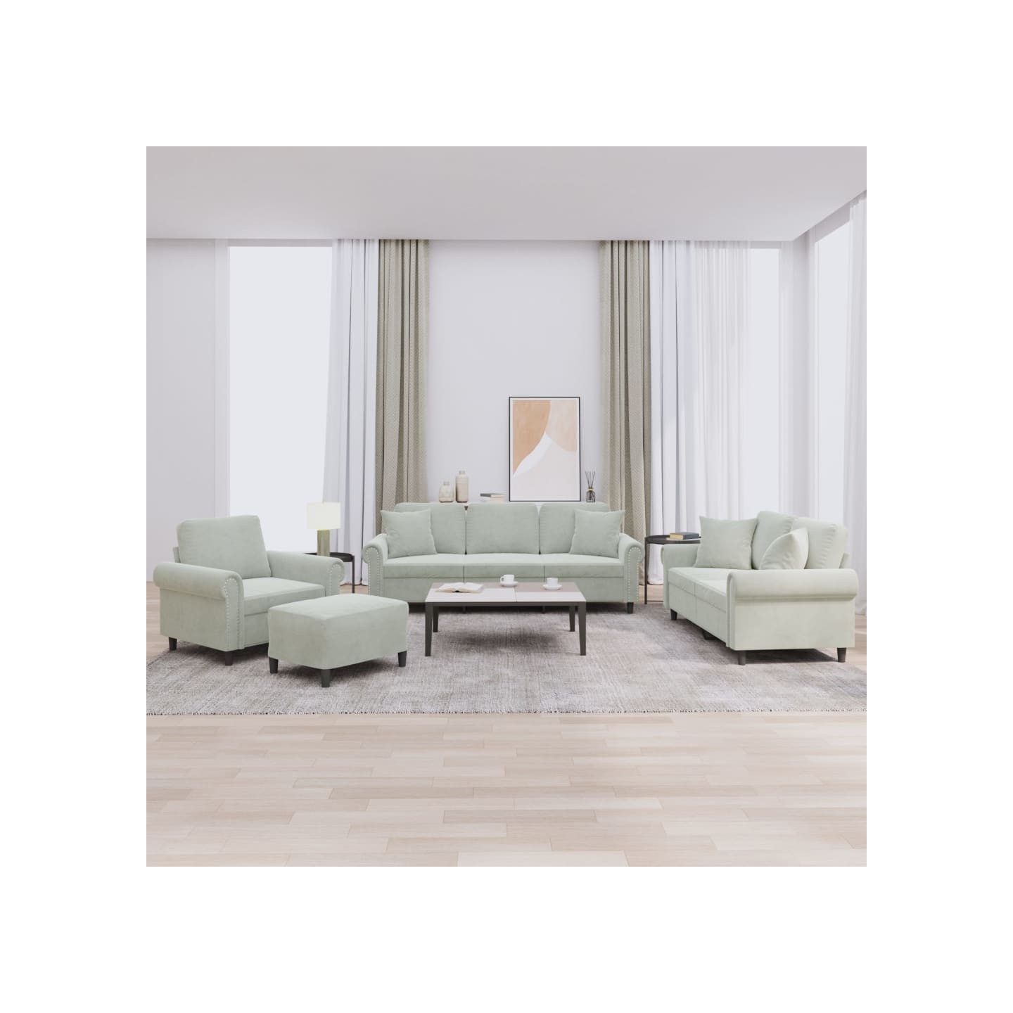 Ensemble de canapés 4 pcs avec coussins gris clair velours