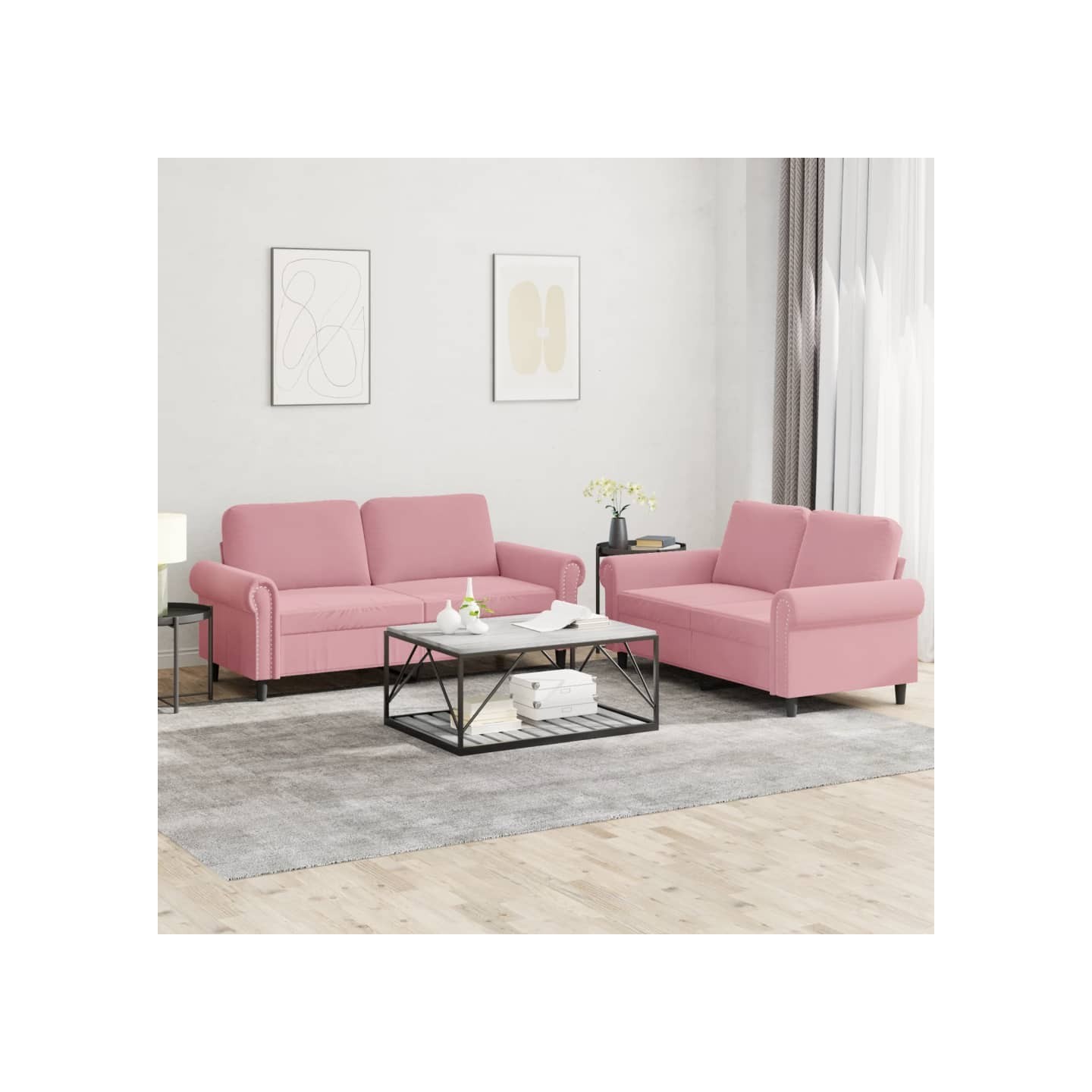 Ensemble de canapés 2 pcs avec coussins Rose Velours