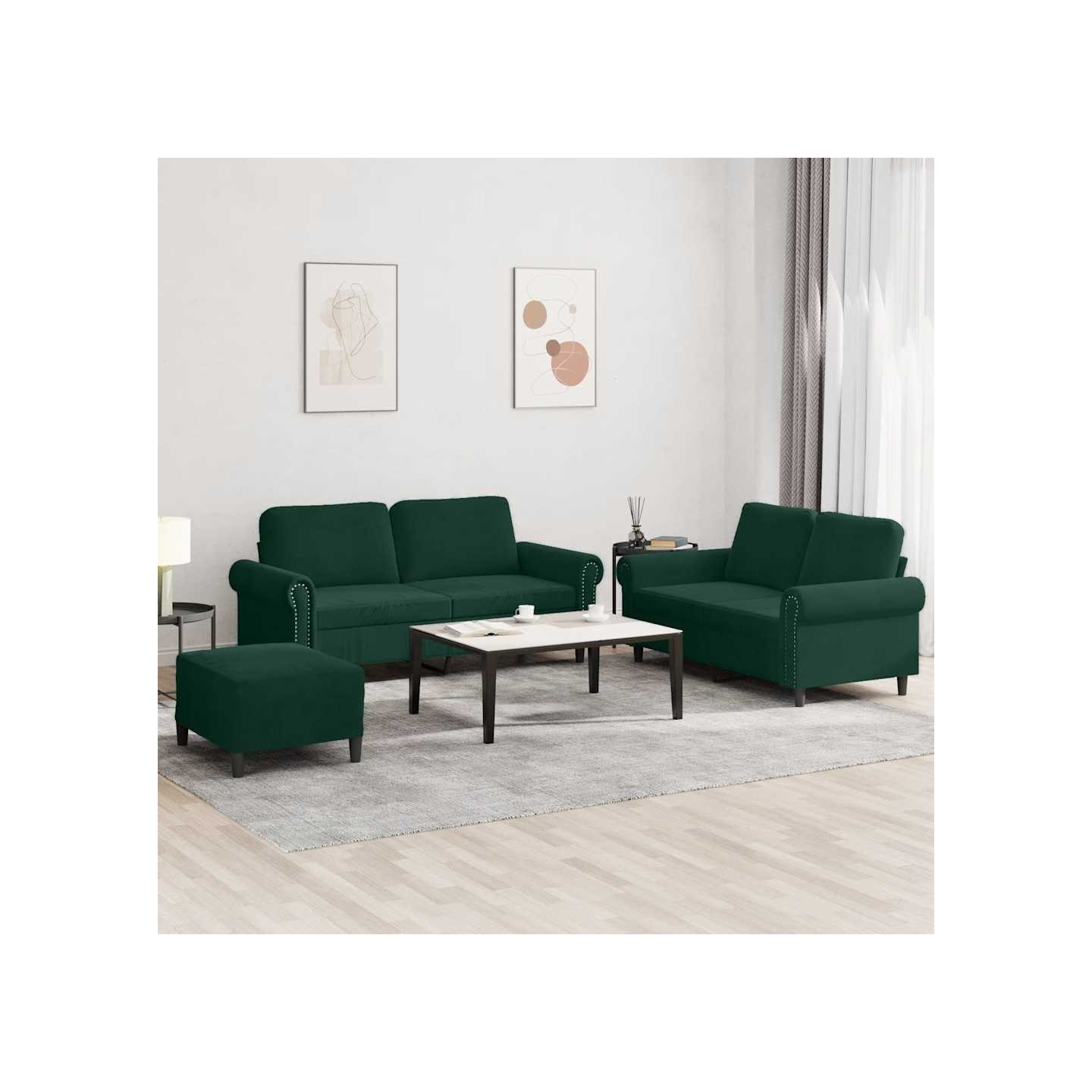 Ensemble de canapés 3 pcs avec coussins Vert foncé Velours