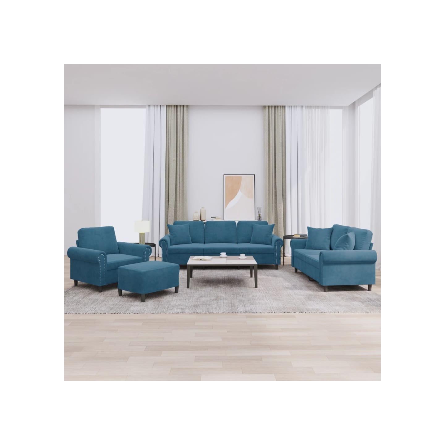 Ensemble de canapés 4 pcs avec coussins bleu velours