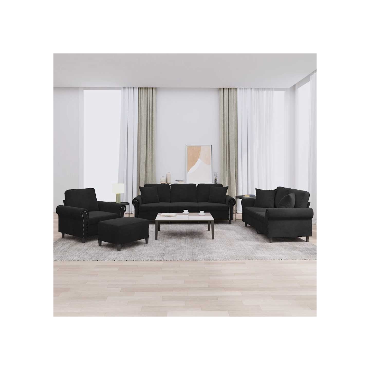 Ensemble de canapés 4 pcs avec coussins noir velours