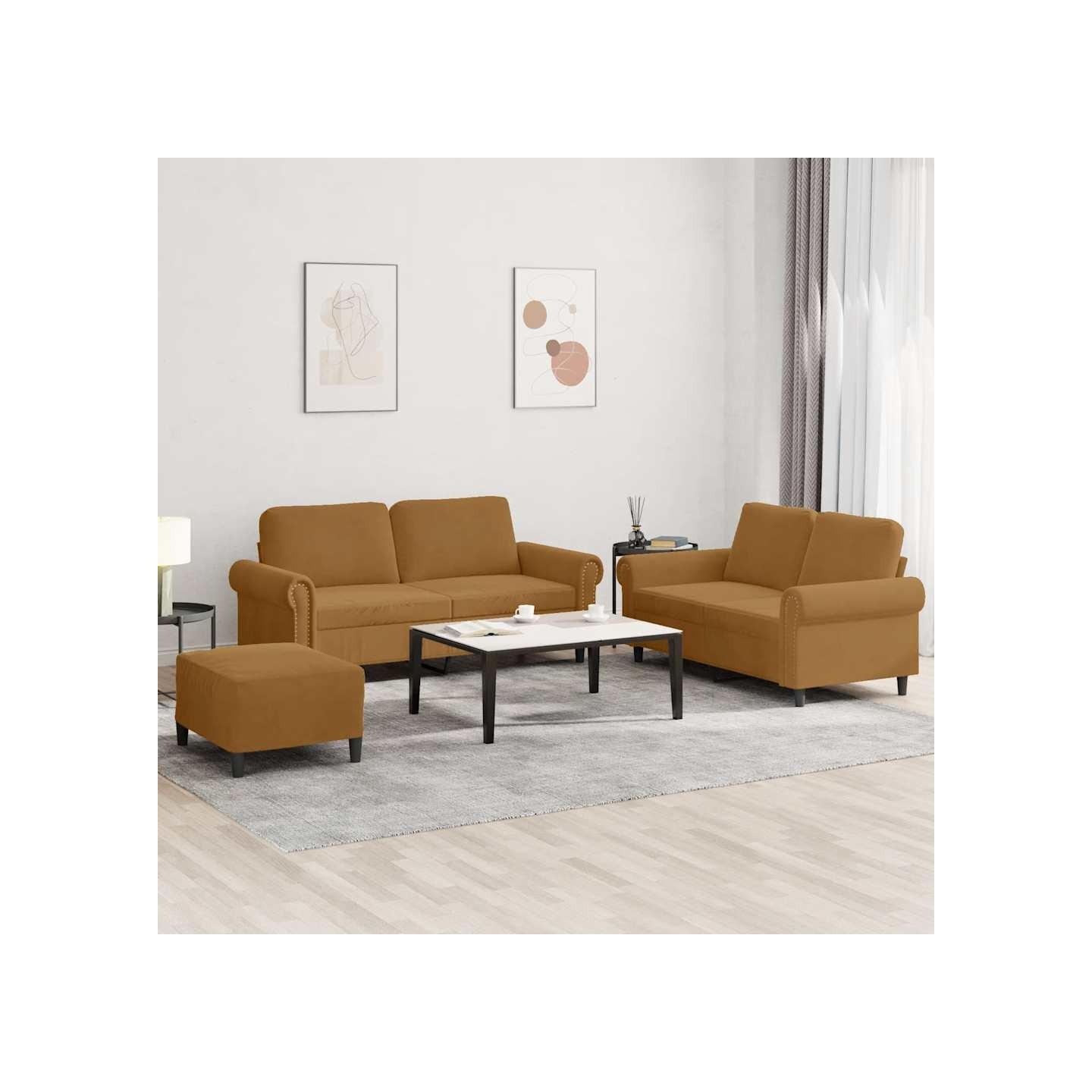 Ensemble de canapés 3 pcs avec coussins Marron Velours