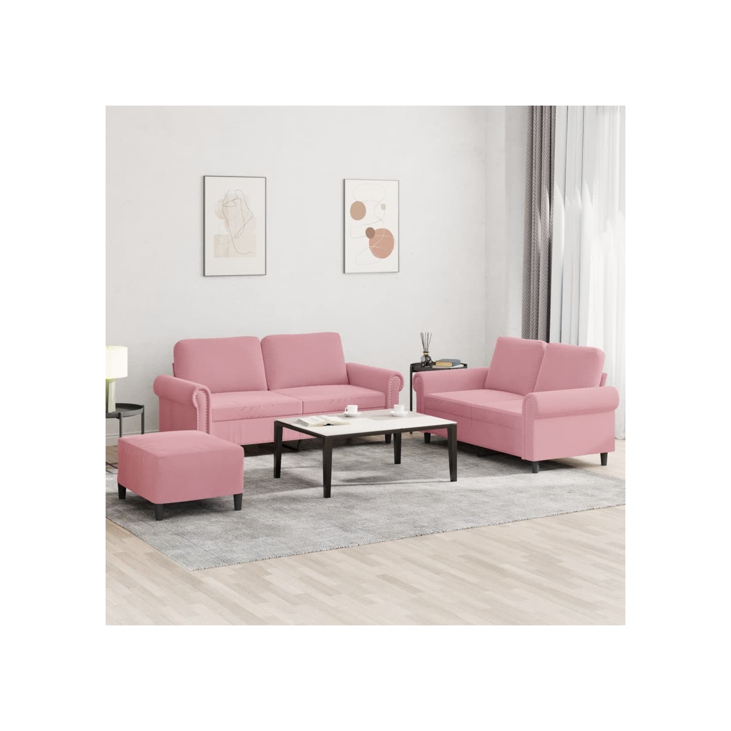 Ensemble de canapés 3 pcs avec coussins Rose Velours