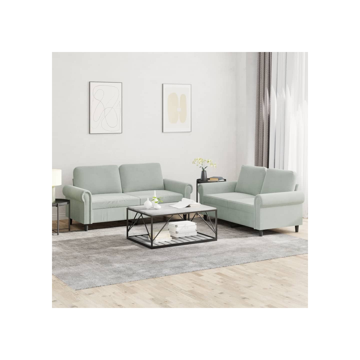 Ensemble de canapés 2 pcs avec coussins Gris clair Velours