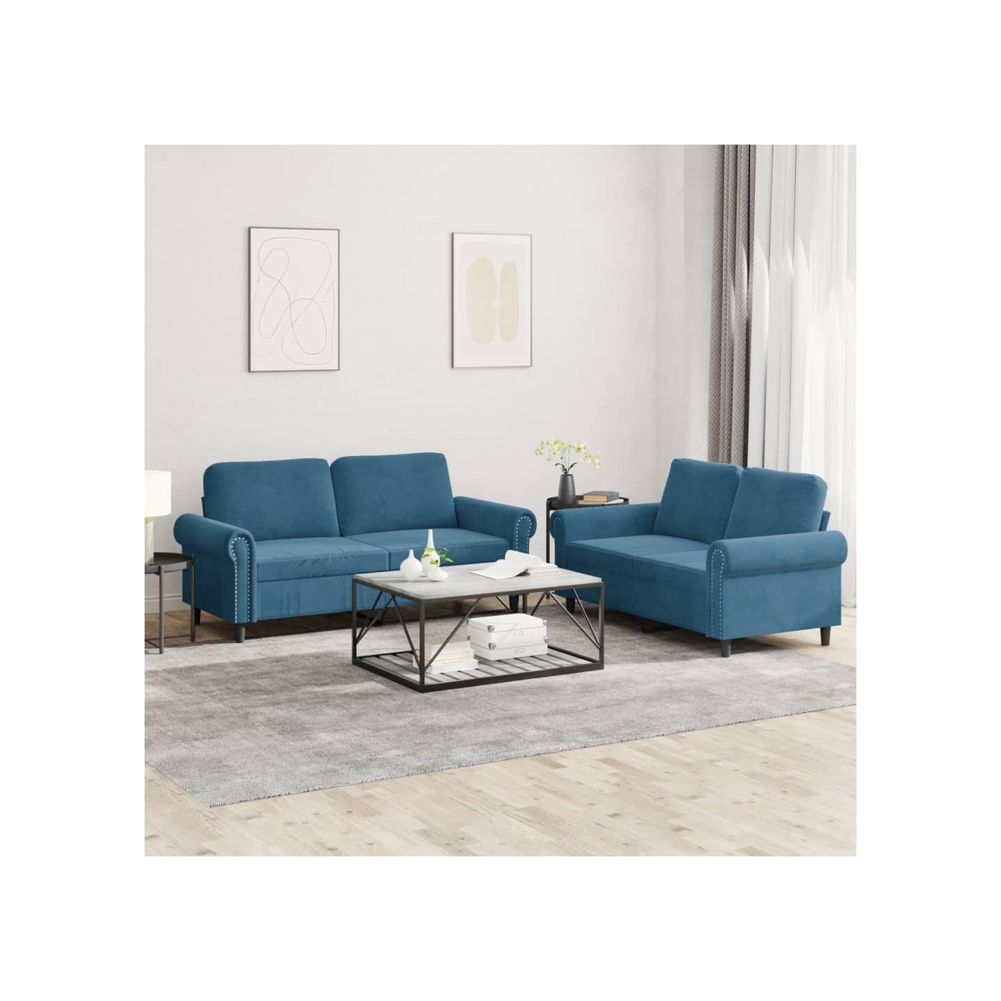 Ensemble de canapés 2 pcs avec coussins Bleu Velours