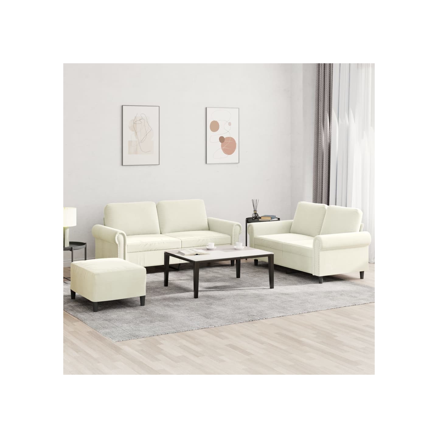 Ensemble de canapés 3 pcs avec coussins Crème Velours