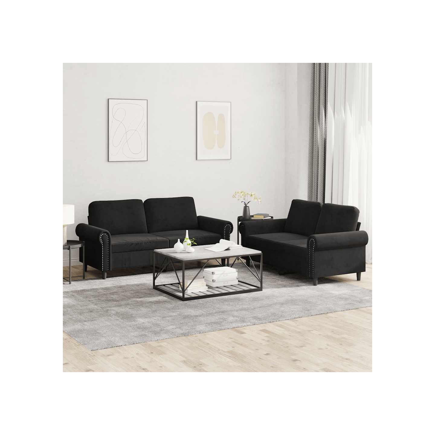 Ensemble de canapés 2 pcs avec coussins Noir Velours