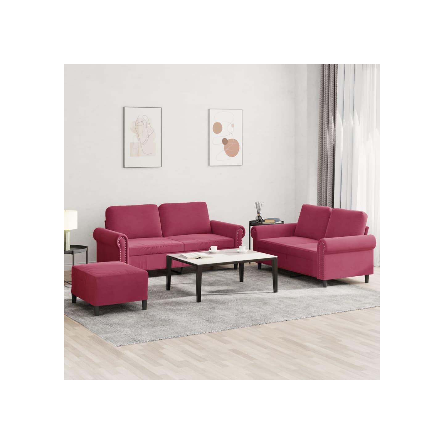 Ensemble de canapés 3 pcs avec coussins Rouge bordeaux Velours